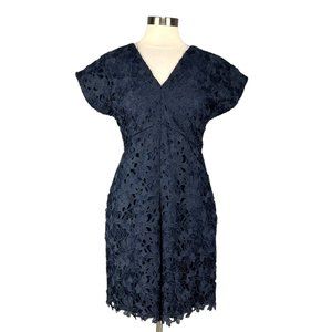 Banana Republic Womens Floral Lace Short Sleeve V Neck Dress Blue Pockets size 4